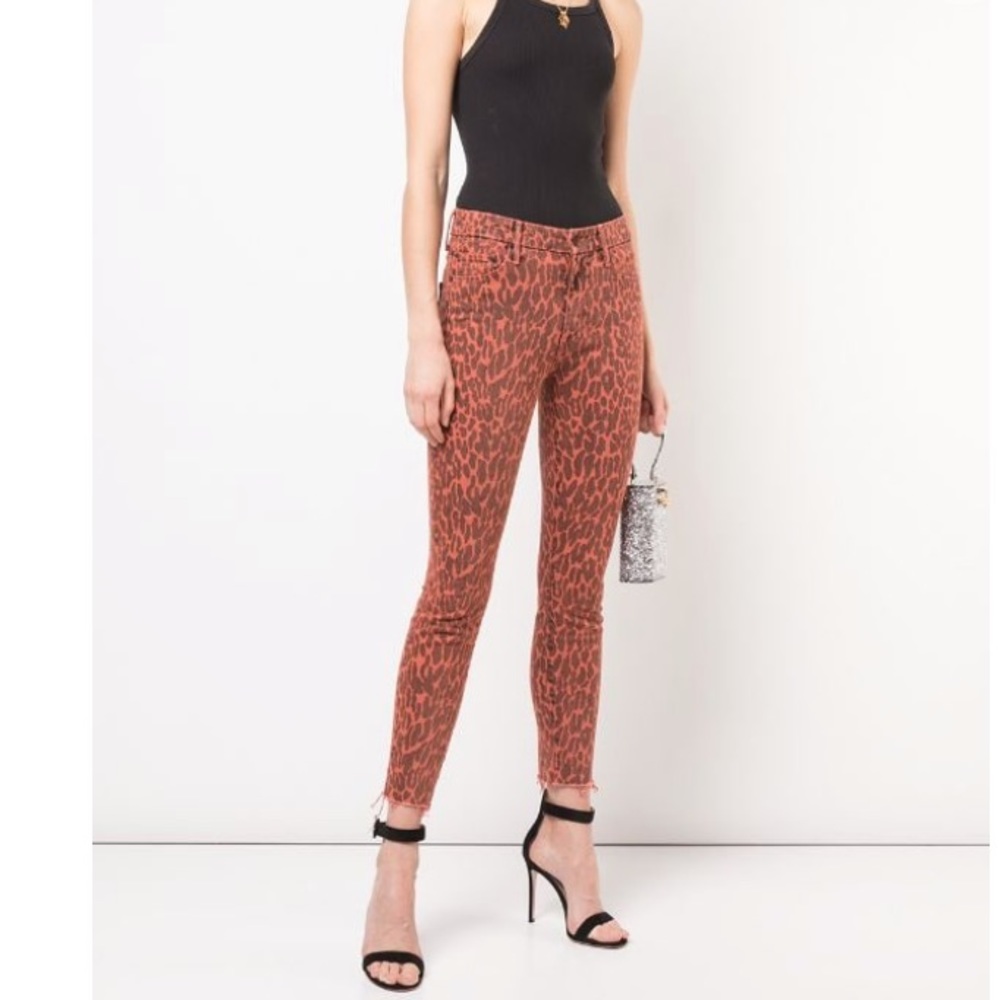 MOTHER Red Leopard Print Ankle Jeans
